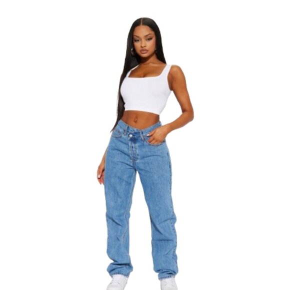 Women's Junior 11 Fashion Nova Crossover Straight Leg Jeans Non-Stretch - Picture 1 of 8